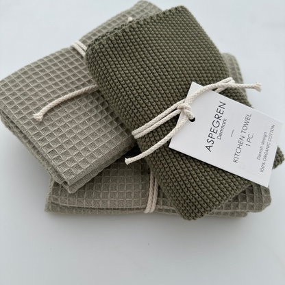 Vohvelikankainen pyyhe – Green Tea